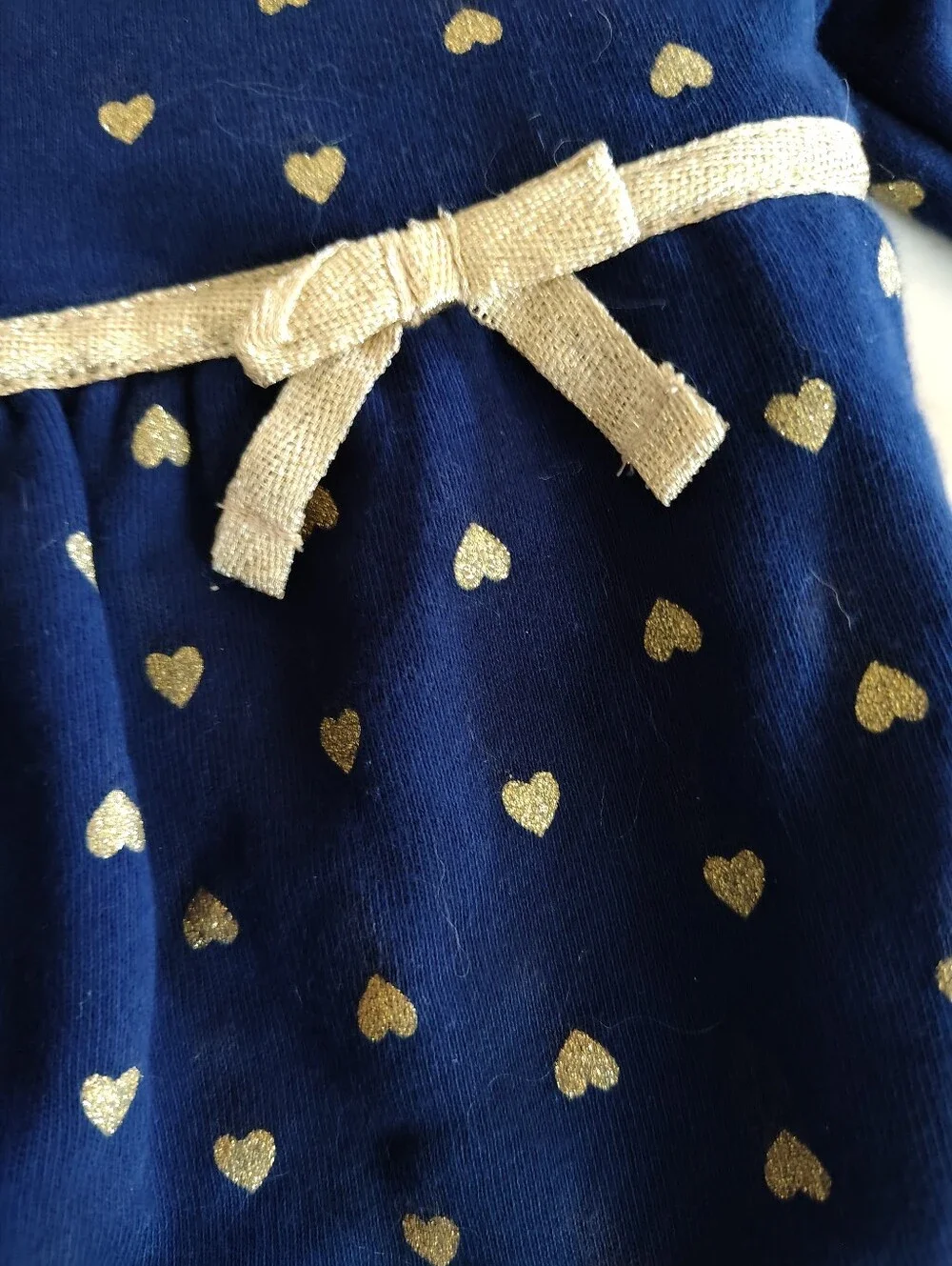Carters Blue and Gold Heart Bow Matching Long Sleeve Set Size 18 Months